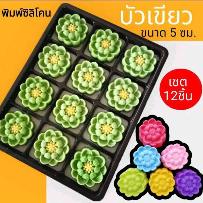 แม่พิมพ์ซิลิโคน set 12 ชิ้นทำวุ้น ขนมชั้น ทำขนมต่างๆ  บัวเขียว