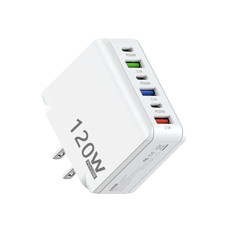 6 พอร์ต อะแดปเตอร์ชาร์จเร็ว 120W PD USB QC3.0 3.1A USB Type C charge สําหรับโทรศัพท์มือถือ