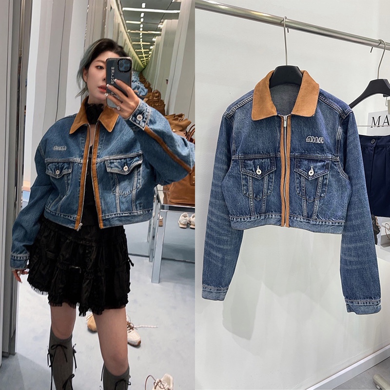 JACKET MIU MIU DENIM แจ็คเก็ต เสื้อคลุมยีนส์ คอปกกำมะหยี่ มิวมิว