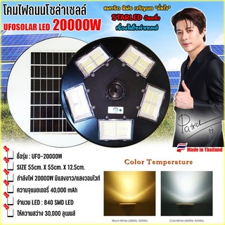 ไฟโซล่าเซลล์ รุ่น UFO-20000W-W (แสงขาว) เเบตเตอรี่อึด สว่างถึงเช้า สปอร์ตไลท์พลังงานแสงอาทิตย์