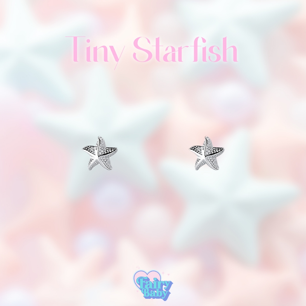 Fairybaby ต่างหู Tiny Starfish  ตุ้มหู รูปดาว รูปปลาดาว สีเงิน ขนาดพอดี มินิมอล  1 คู่ 2 ชิ้น   เครื่องประด (E2-136)