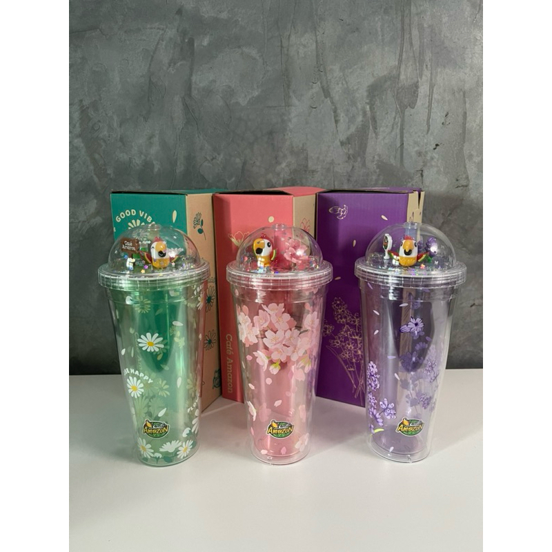 [พร้อมส่ง] แก้วพลาสติกสองขั้น Glitter Cafe Amazon 22 Oz.