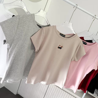 DOGG Ribbon Tshirt เสื้อยืดปักลายน้องหมามีโบว์ผ้ายูนิ