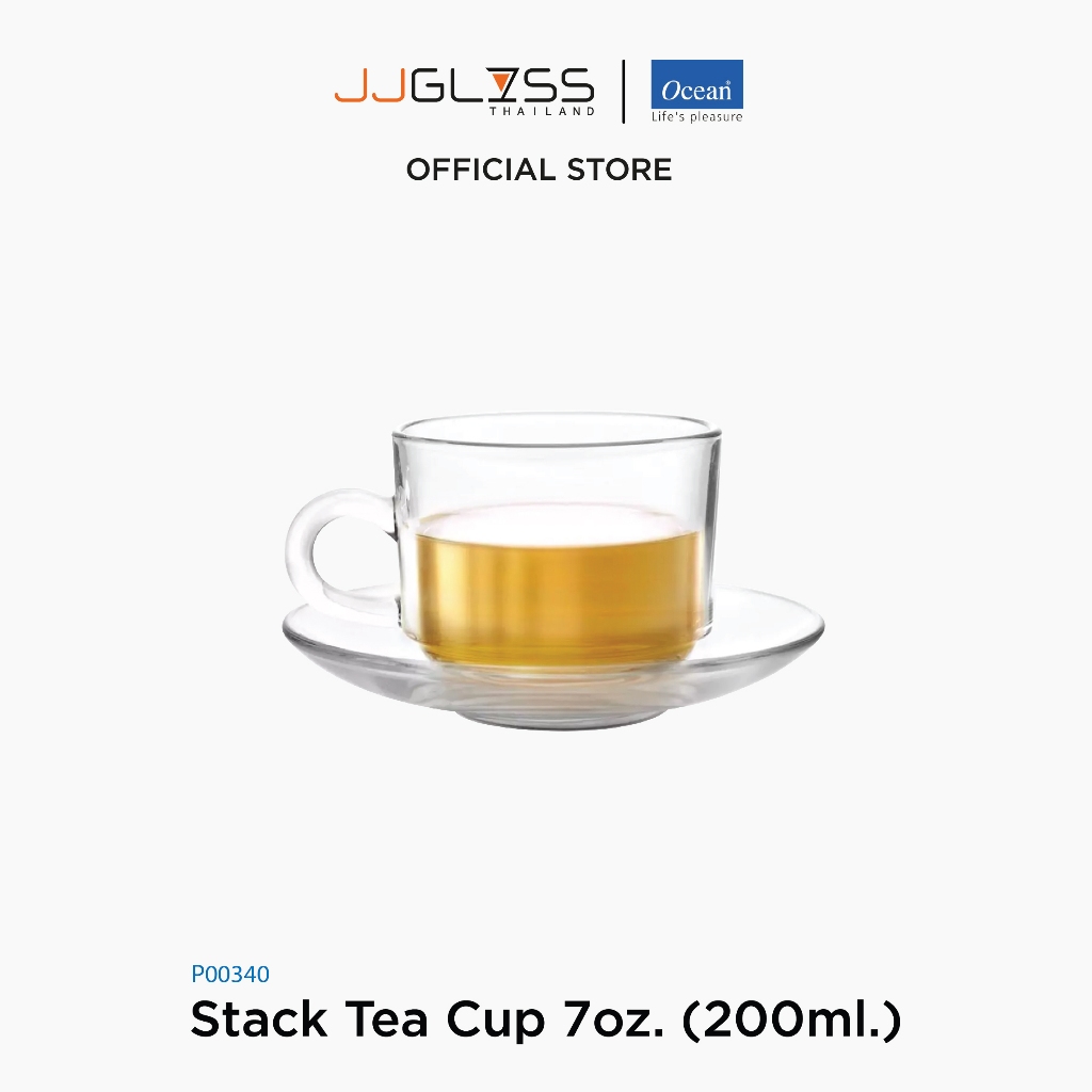 JJGLASS - (Ocean) P00340 Stack Tea Cup - เซตคู่แก้วหูกาแฟ ชา 200 มล.+ จานรอง 5.25 นิ้ว P00271