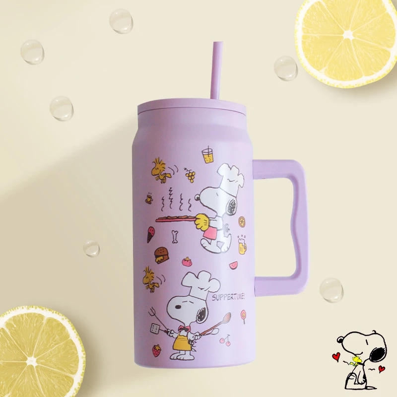 จัดส่งกรุงเทพฯ Snoopy แก้วเก็บความเย็น 1500ml พร้อมที่จับและฝาฟางถ้วยแก้วกระติกเก็บความร้อนและเย็นถ้วยน้ำในรถยนต์ข thumbnail 6