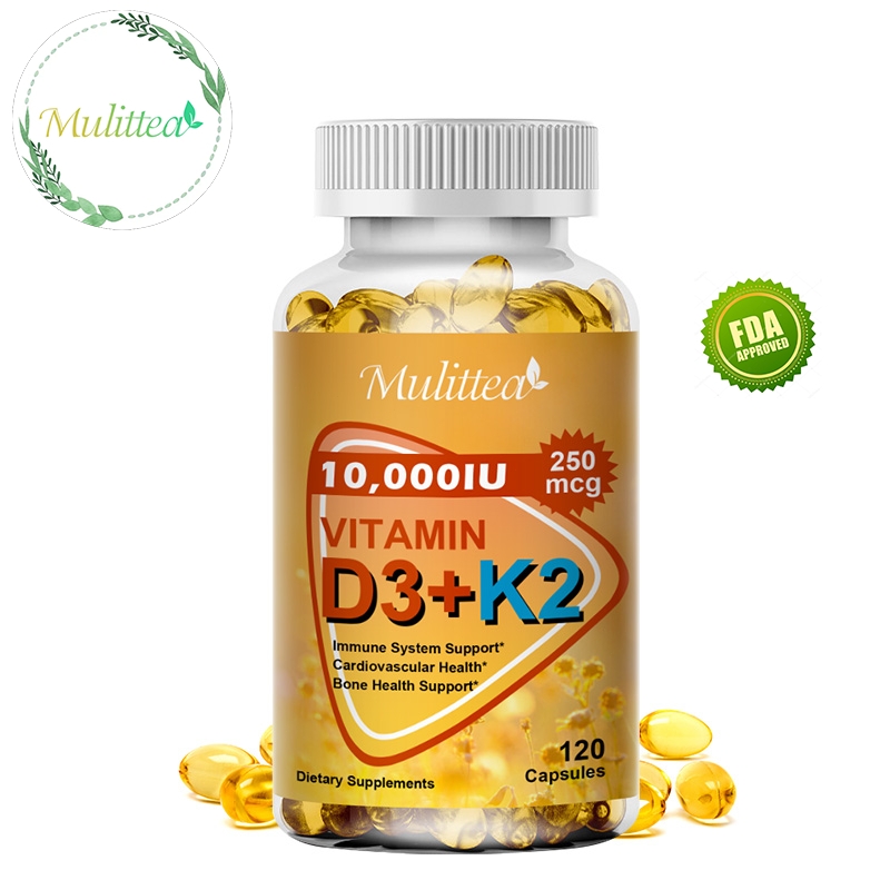 Mulittea D3K2 แคปซูลวิตามินดี 3+เค 2 10,000IU เสริมสร้างระบบภูมิคุ้มกัน บำรุงหัวใจและหลอดเลือด บำรุงกระดูก 120 เม็ด