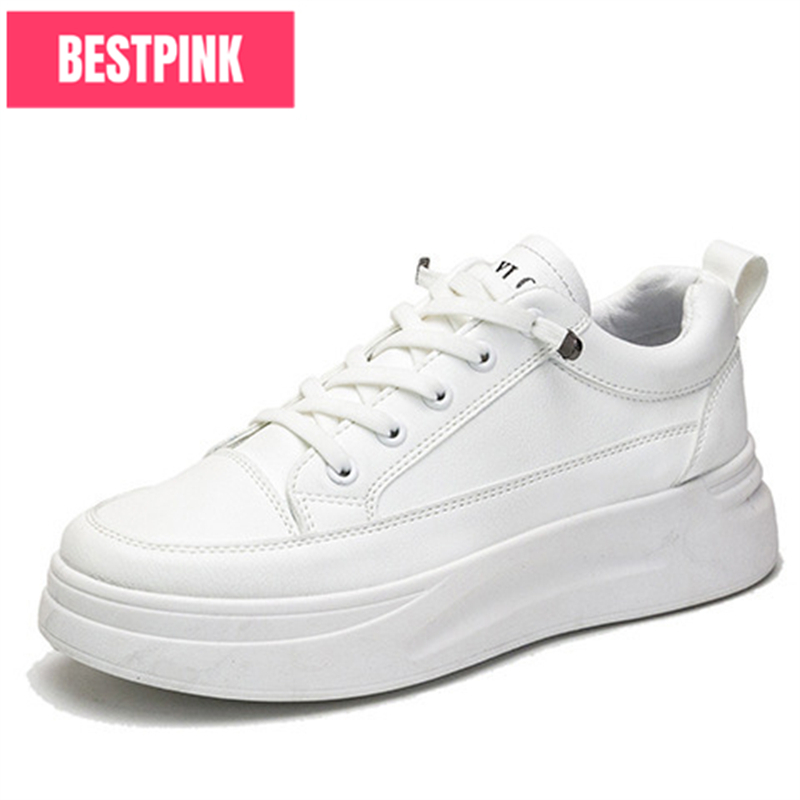 BESTPINK รองเท้าผ้าใบผู้หญิงสีขาวน้ำหนักเบา สวมใส่สบาย ระบายอากาศได้ดี กันลื่นและทนทานต่อการสึกหรอ