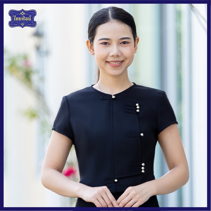 เสื้อผ้าฝ้ายพื้นเมือง ทรงไต(ไทใหญ่) แขนสั้น สีดำ