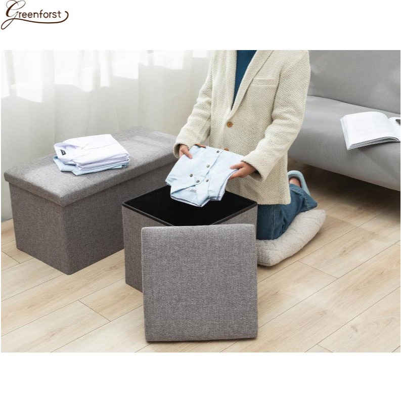 Greenforst กล่องเก็บของนั่งได้ เก้าอี้สตูลเก็บของ พับเก็บได้ แข็งแรง แบบหุ้มผ้า รุ่น 2107/2225