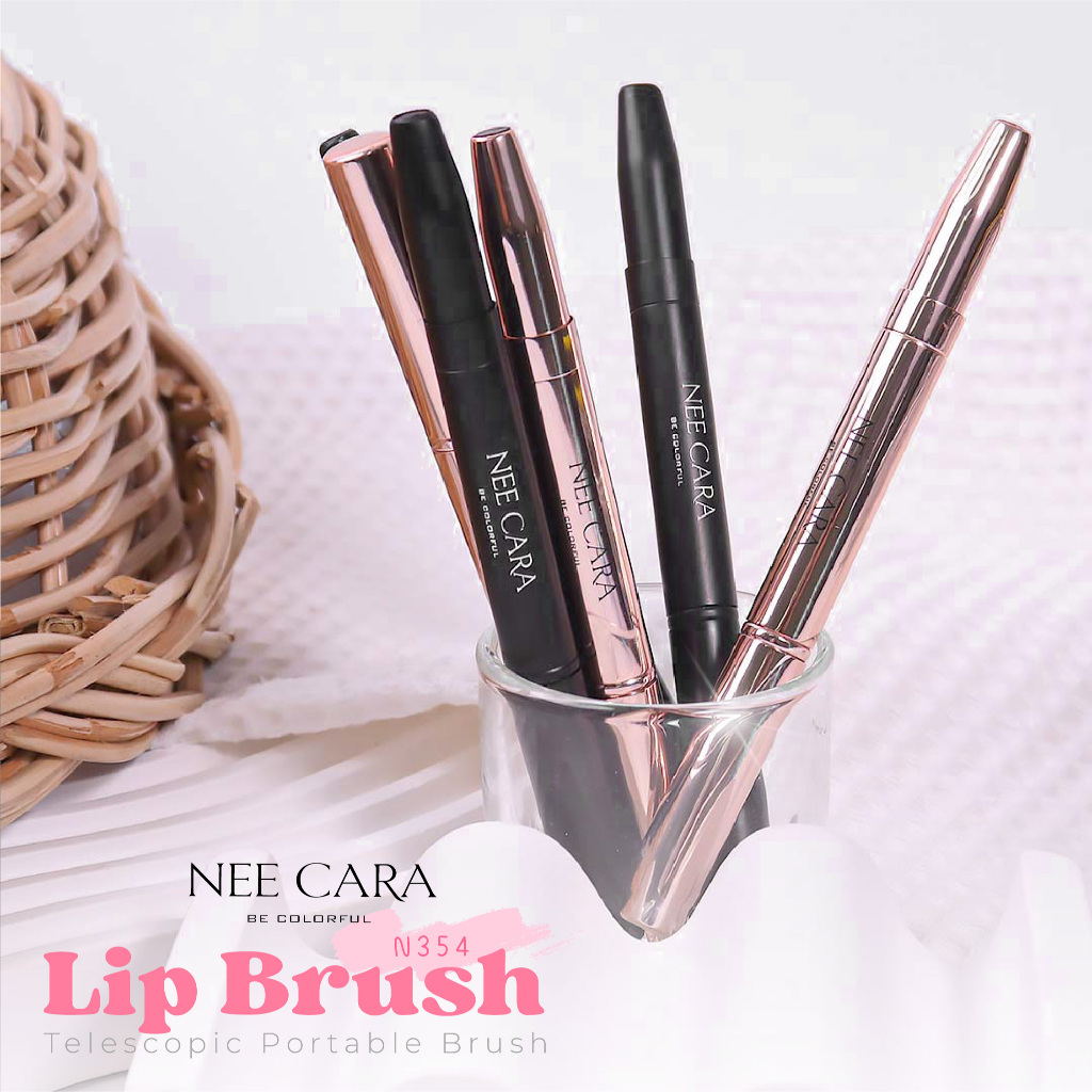 พู่กันปาก 2หัว แปรงเกลี่ยลิป นีคาร่า  NEE CARA TELESCOPIC PORTABLE BRUSH N354