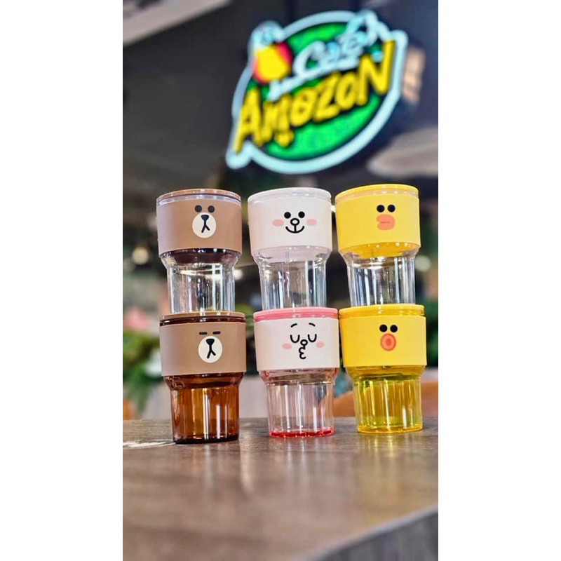 แก้วCafe Amazon LINE FRIENDS Tumbler แก้วพลาสติก อเมซอน ของแท้ ใหม่ล่าสุด พร้อมส่ง