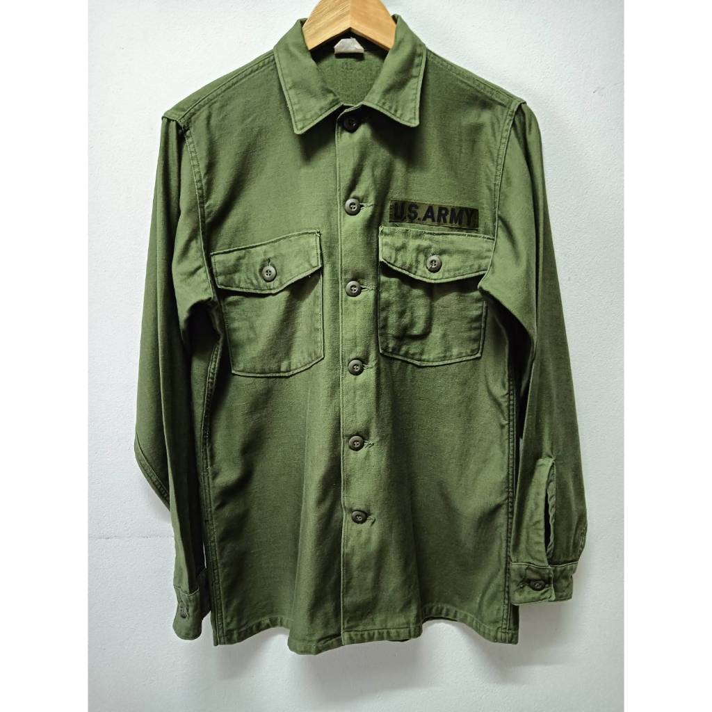 เสื้อทหารวินเทจ VTG. 1968 VIETNAM ERA US.ARMY OG-107 SATEEN COTTON FATIGUE UTILITY SHIRT