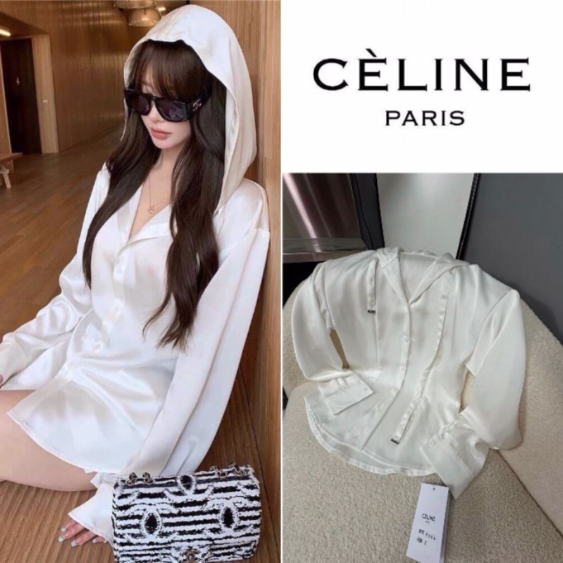 เสื้อเชิ้ตแขนยาวแต่งฮู้ด Celine