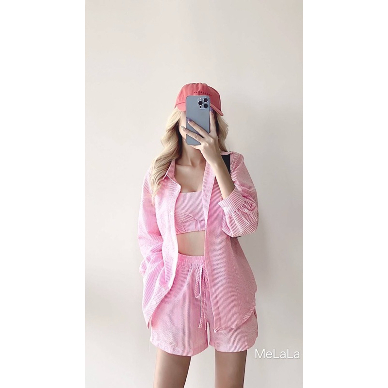 ชุดเซ็ตเสื้อเชิ้ต over size พร้อมกางเกง ผ้าค้อต้อนเชิ้ต สีสดใส