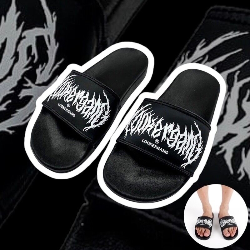 LOOKER-รองเท้าแตะ LOOKER GANG สีดำ V.1 รองเท้าแฟชั่น ดูดี แสดงบุคลิกภาพ ไม่ลื่น. ใส่สบาย พร้อมส่ง.