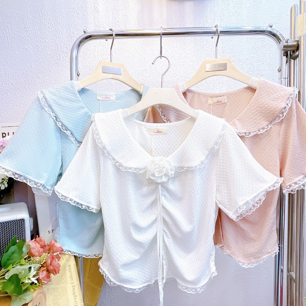 📣 พร้อมส่งงง 👑ป้าย NIDA👑🌈เสื้อคอบัวแต่งกุหลาบ 🌈🌿รหัสสินค้า :: N0107🌿