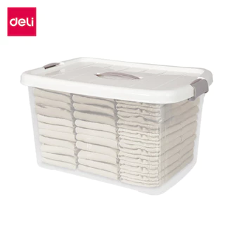 Deli กล่องพลาสติก กล่องเก็บของ ลังพลาสติก ลังเก็บของ มีฝาล็อก สีโปร่งใส วางซ้อนกันได้ Storage Box