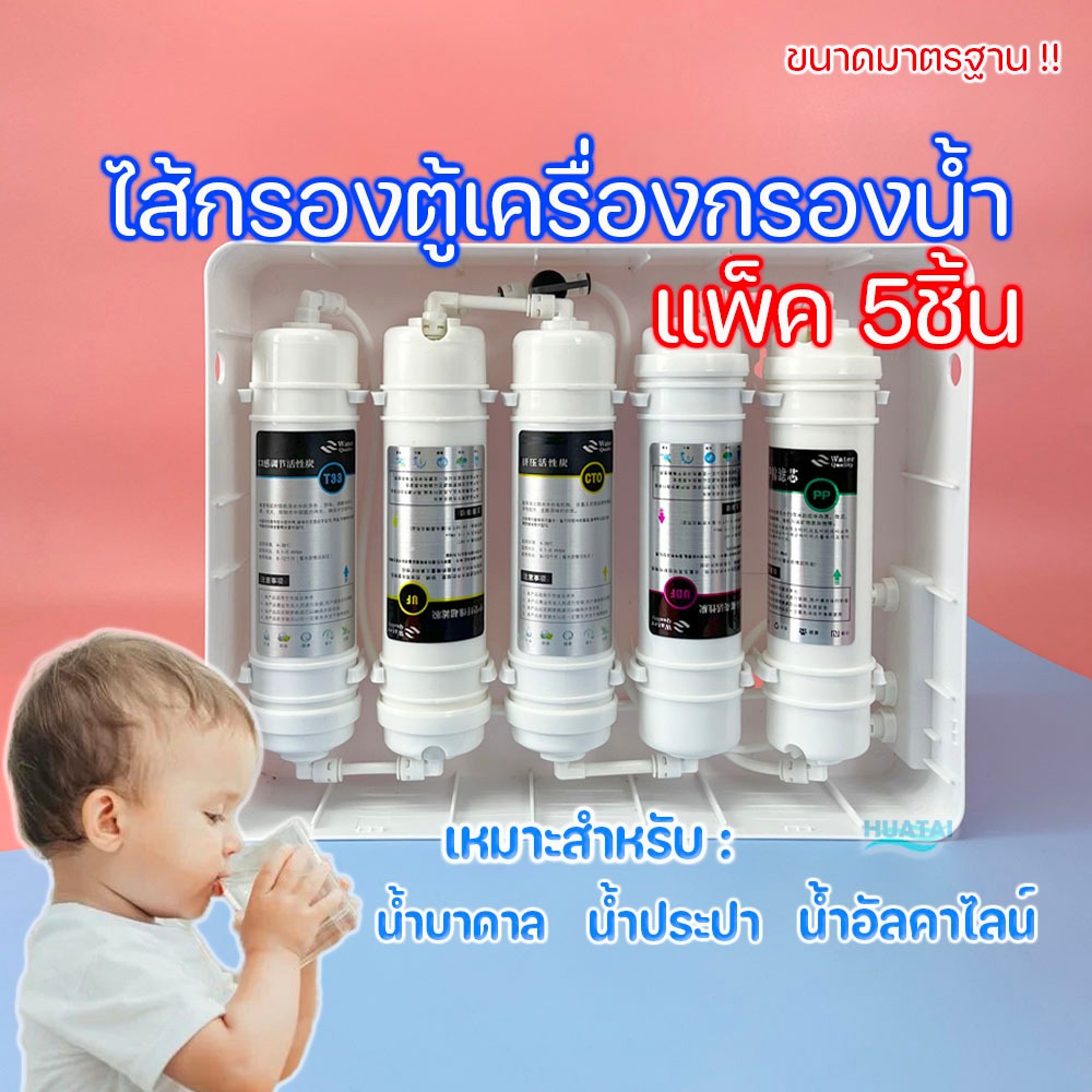 เครื่องกรองนํ้า5ขั้นตอน ชุดไส้กรองนํ้า5ขั้นตอน เหมาะสำรับนํ้าประปา นํ้าบาดาล เครื่องทำน้ำอัลคาไลน์  5 Stage water filter