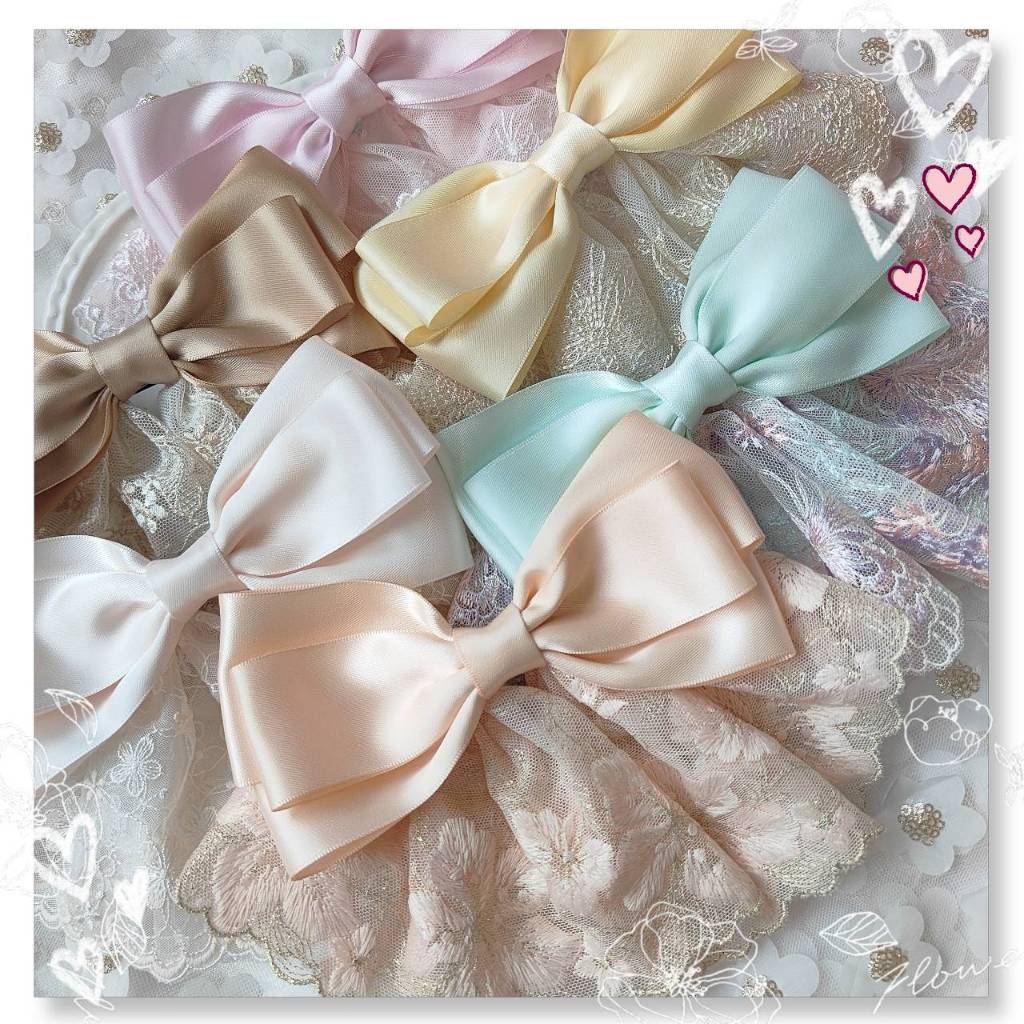 A Dream (6สี)กิ๊บสปริงโบว์ซาติน2หน้าแต่งลูกไม้นำเข้าสวยหรูออกงานได้ กิ๊บไซร์M 8ซม. (พร้อมส่ง )