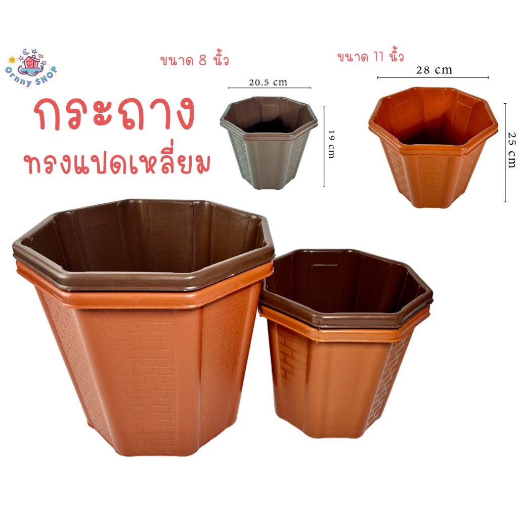 กระถางพลาสติก แบบแปดเหลี่ยม 8,11 นิ้ว แปดเหลี่ยมทรงสูง กระถางต้นไม้ กระถาง มีรู กระถางแปดเหลี่ยม ขนาด 8 และ 11 นิ้ว