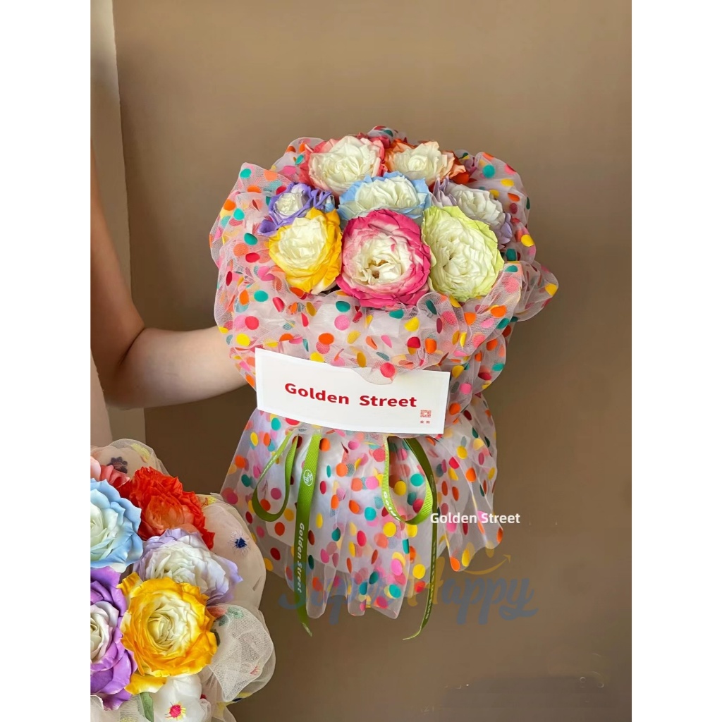 ตาข่ายห่อช่อดอกไม้ ลายปักและลายสกรีน รามี่ตาข่ายสำหรับจัดช่อดอกไม้ - รูปที่ 3