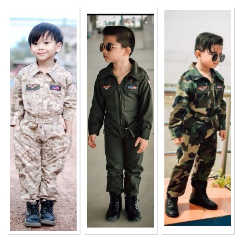 ชุดนักบินเด็กขายาว3ลาย/หมวกทหารเด็ก3ลาย