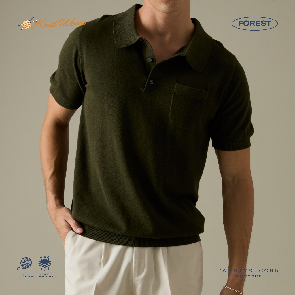 TWENTYSECOND เสื้อโปโลแขนสั้น ผ้า Knit รุ่น Knit Polo Shirt - เขียว / Forest