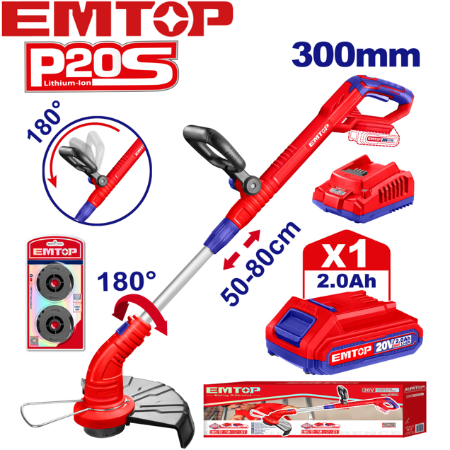 EMTOP เครื่องตัดหญ้า สายเอ็น แบตเตอรี่ ไร้สาย 20 โวลท์ รุ่น ELGT203011 ( 20V Lithium-ion Grass Trimmer ) สุดคุ้ม ราคา ถูกที่สุด ดีลบีเคเค รูปภาพหลัก