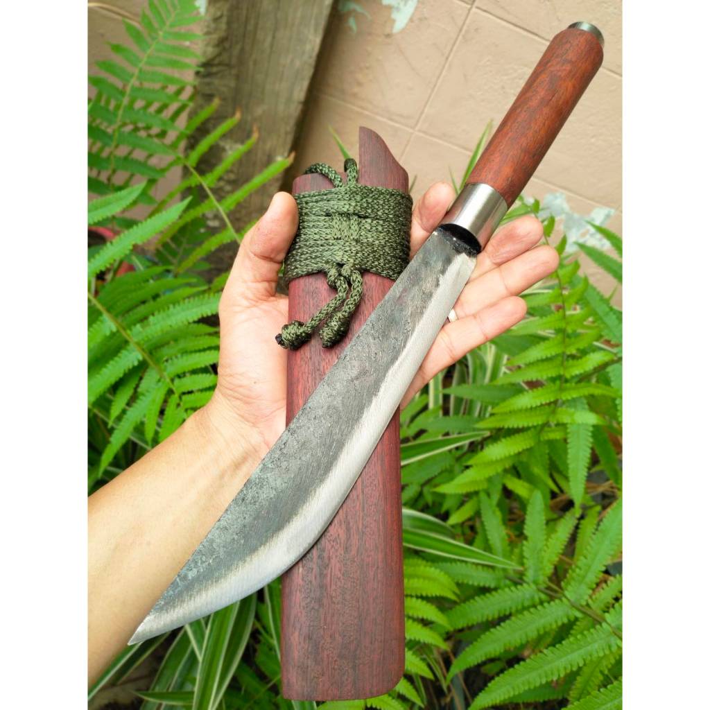 มีดลาบ มีดเหน็บ E-Nep มีดเดินป่า มีดแคมป์ ใบ 8.9” SUP9 ตีร้อนชุบแข็ง ผิวไฟ ด้ามฝักไม้ประดู่ คอสแตนเล
