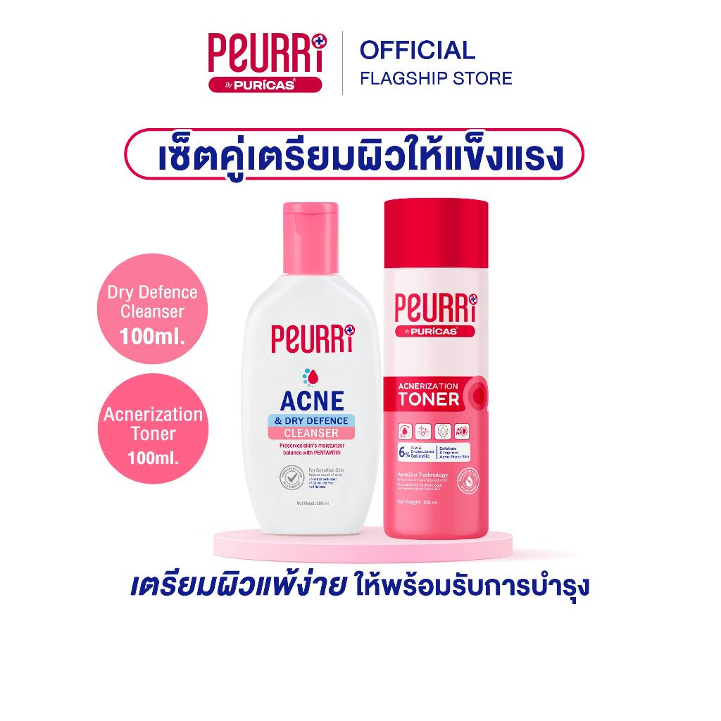 เซ็ตคู่เตรียมผิวให้แข็งแรง Dry Defence Cleanser 100ml.+Acnerization Toner 100ml.