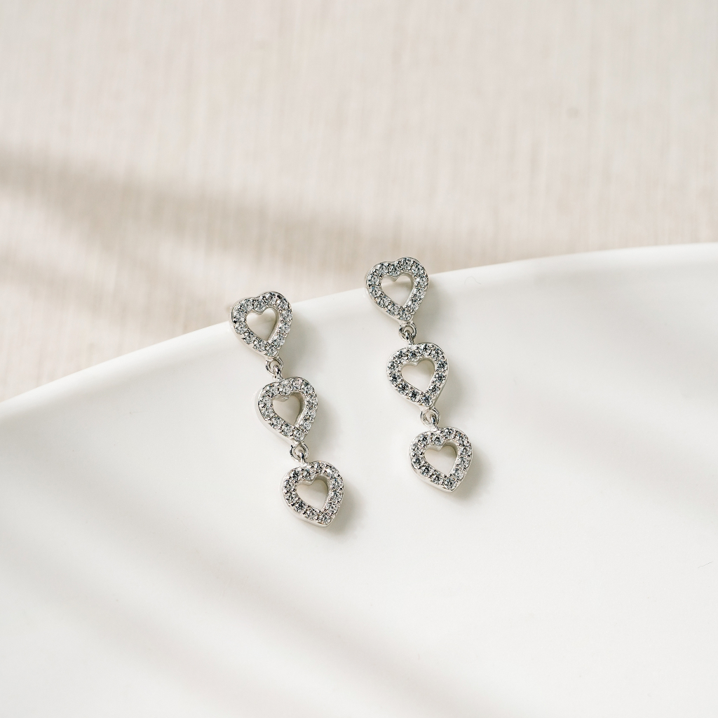 Ar-Kang Collection AKE2434/AKE2435/AKE2436/AKE2437 ต่างหูเงินแท้ ลายหัวใจ ประดับ White Cz เพชร Cz