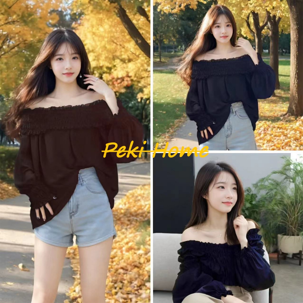 เสื้อแขนยาว เปิดไหล่ ปีกผีเสื้อ สีดำ ฤดูใบไม้ร่วง