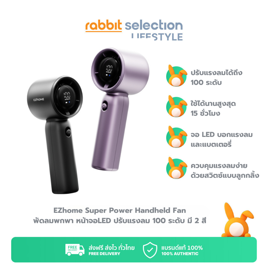 EZhome Super Power Handheld Fan พัดลมพกพา มีหน้าจอ LED พร้อมปุ่มปรับถึง 100 ระดับ