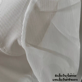 [W0227] เสื้อยืดคอวี ผ้าร่อง แขนตุ๊กตาผ้าชีฟอง แวววาว ใส่สบาย ได้ลุคสาวหวาน ใส่แล้วดูดี แมทช์ได้กับทุกชุด สไตล์เกาหลี
