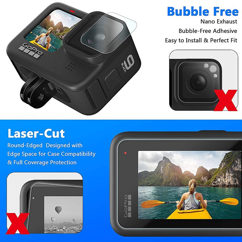 6 ชิ้น ฟิล์มกันรอย For GoPro Hero 12/11/10/9 Camera Tempered Glass Protector Flim ป้องกันหน้าจอ กระจกกันรอย​