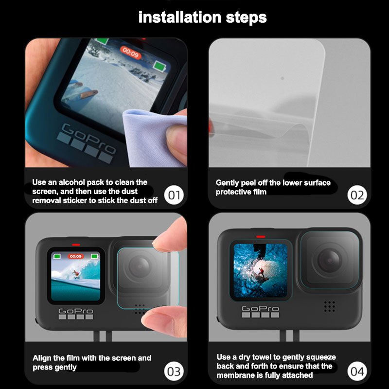 6 ชิ้น ฟิล์มกันรอย For GoPro Hero 12/11/10/9 Camera Tempered Glass Protector Flim ป้องกันหน้าจอ กระจกกันรอย​
