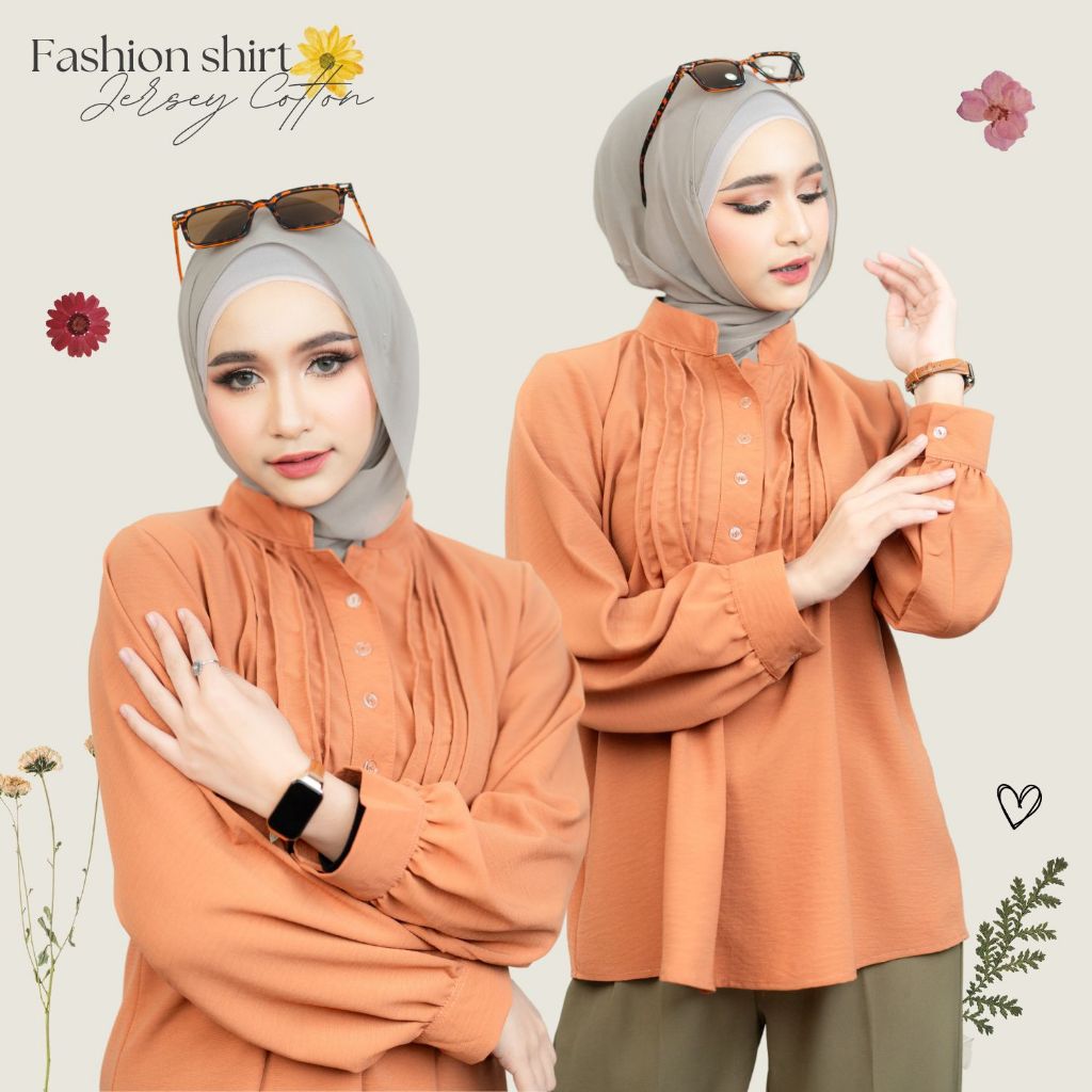 เสื้อแขนโคมไฟ ตีเกล็ดหน้า คละเนื้อผ้า ดีเทลเรียบง่ายสวมใส่สบาย สีพื้นดูสุภาพ ทรงคอสูงDG07วาริสมุสลิม