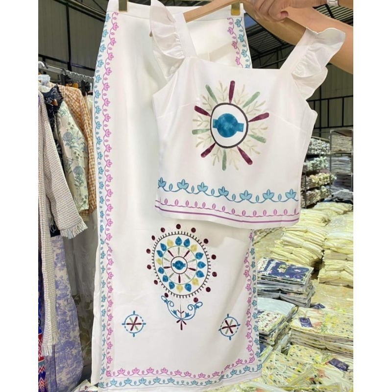699 3xl,4xl,6xl[ปกติ]เซตกระโปรงยาวสายเดี่ยวโบฮีเมียน