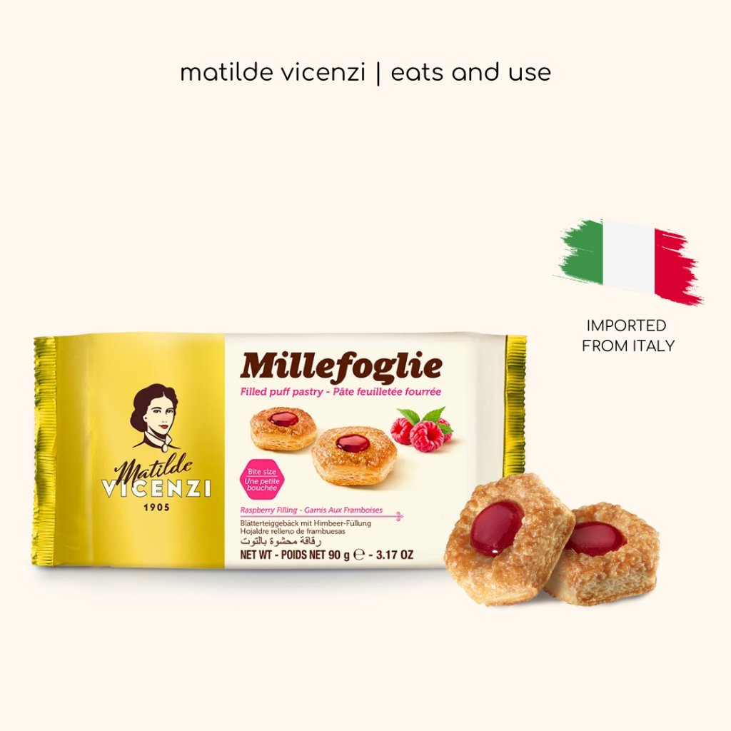 Matilde Vicenzi คุกกี้พัฟเพสตรี้ไส้ราสเบอร์รี่ 90กรัม ขนมอบสไตล์อิตาลีแท้ๆ ราคา ถูกที่สุด ดีลบีเคเค