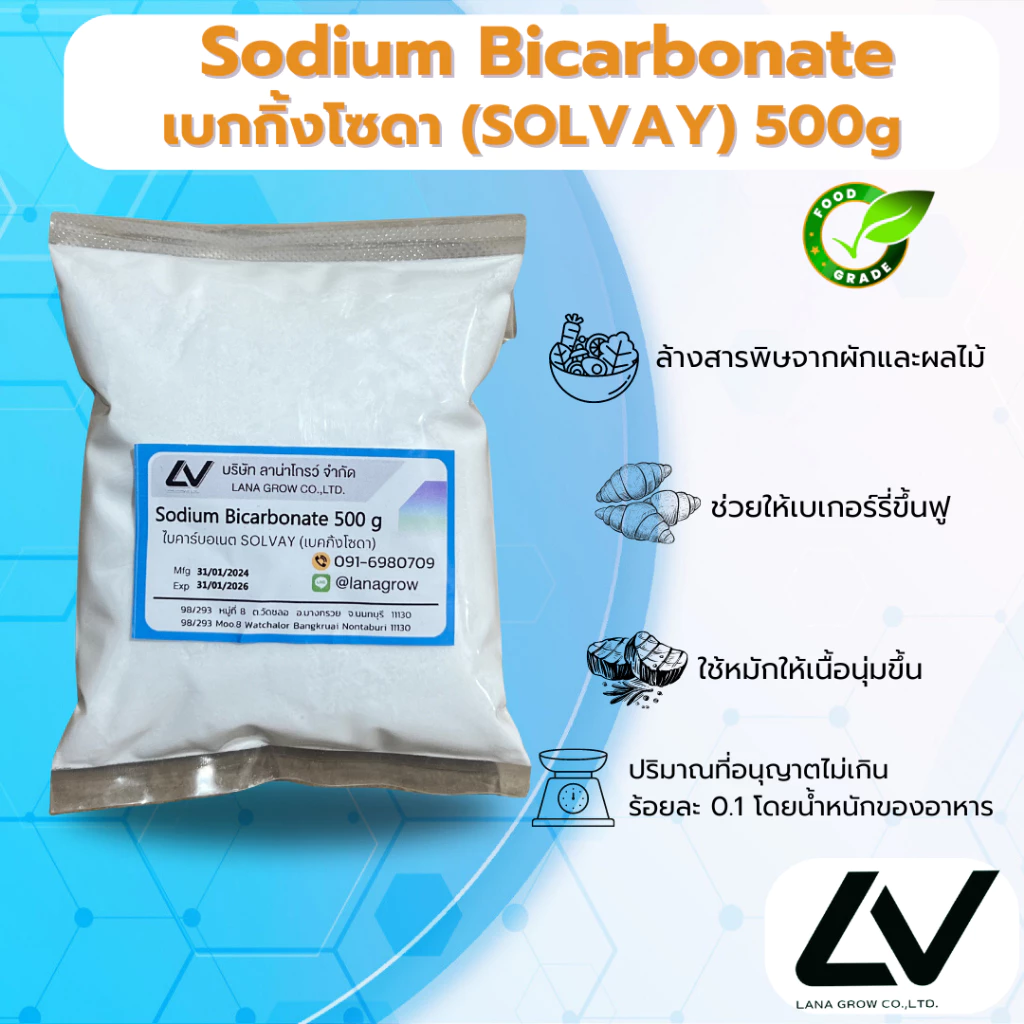 Sodium Bicarbonate SV : โซเดียม ไบคาร์บอเนต SV (เบกกิ้งโซดา) 500g