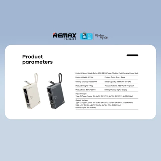 【 New CCC Certified 】 Remax Power Bank 10000mAh (RPP-86) - แบตสำรอง มีสายในตัว USB และ Type-C ชาร์จไว ขนาดกะทัดรัด