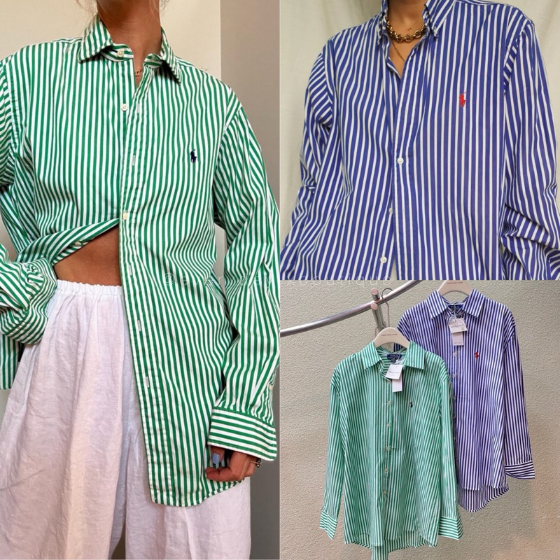 polo oversize stripe shirt (390฿) เสื้อเชิ้ตโอเวอร์ไซร์ ลายริ้ว ดีเทลปักม้าโปโล รุ่นนี้สวยตลอดกาลไม่มีดร็อป! valen