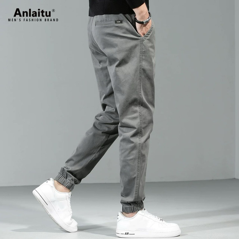 กางเกงขายาวจ็อกเกอร์ กางเกงเอวยืด ขาจั๊ม ผ้าชิโน่