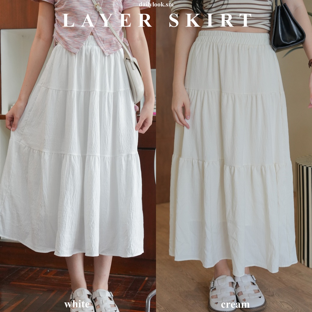 DAILYLOOK.SM --- Layer skirt กระโปรงยาวสีขาวเลเยอร์ 3 ชั้น