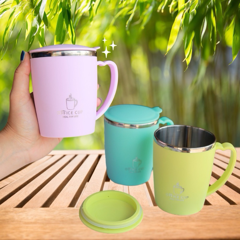 แก้วกาแฟสแตนเลส304 เก็บอุณหภูมิ พร้อมหูจับ เก็บได้ทั้งความเย็นและความร้อน มีฝาปิด มีฉนวนกันความร้อน