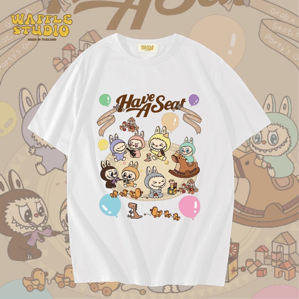 [ ส่งฟรี ] WS0381 เสื้อยืดโอเวอร์ไซส์ เสื้อยืดเกาหลี ผ้าคอตตอน 100% เสื้อยืด ลาบูบู้ Labubu Pop Mart WAFFLE STUDIO
