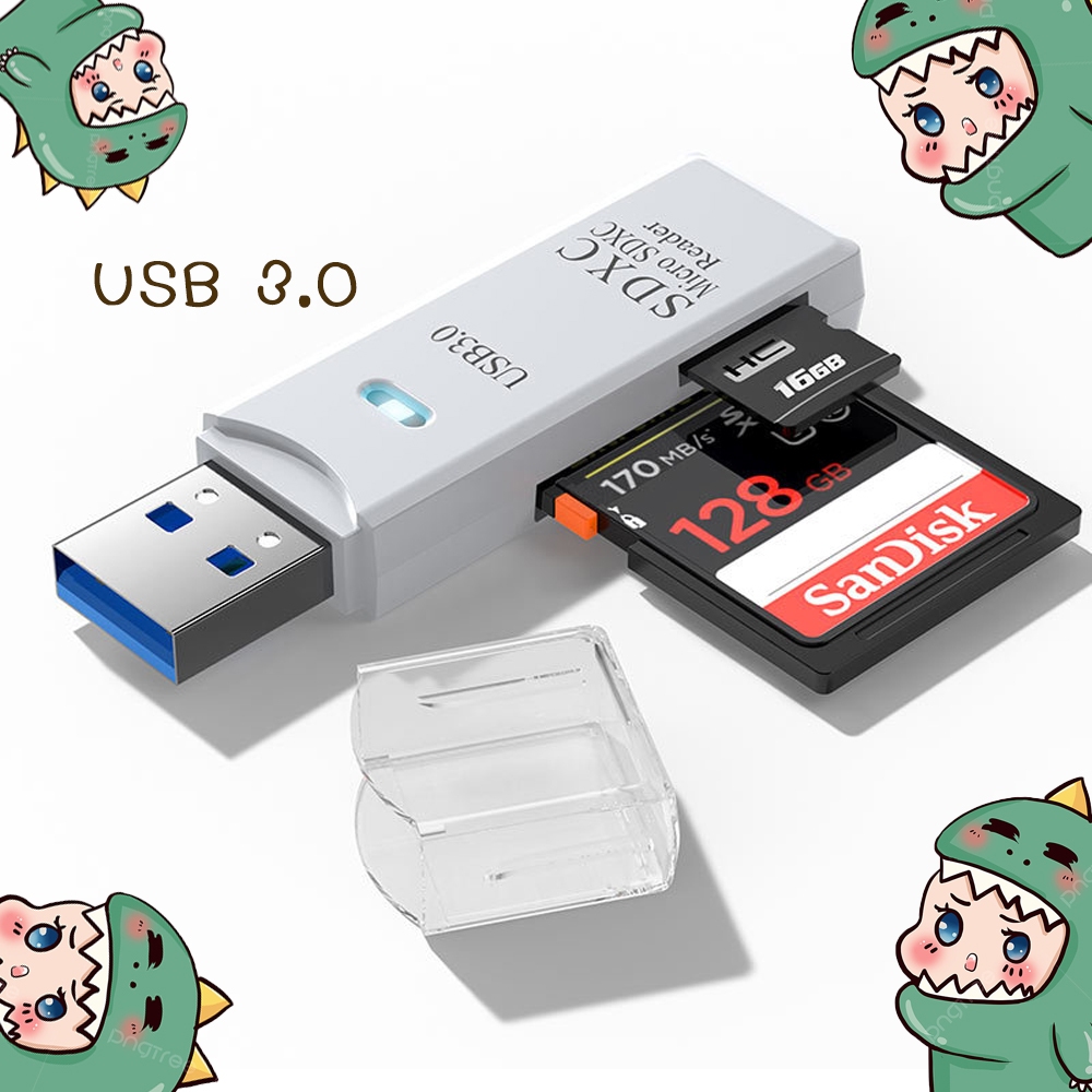 2in1 อะแดปเตอร์การ์ดรีดเดอร์ USB 3.0 เป็น SD TF สำหรับ PC แล็ปท็อป(สีขาว)