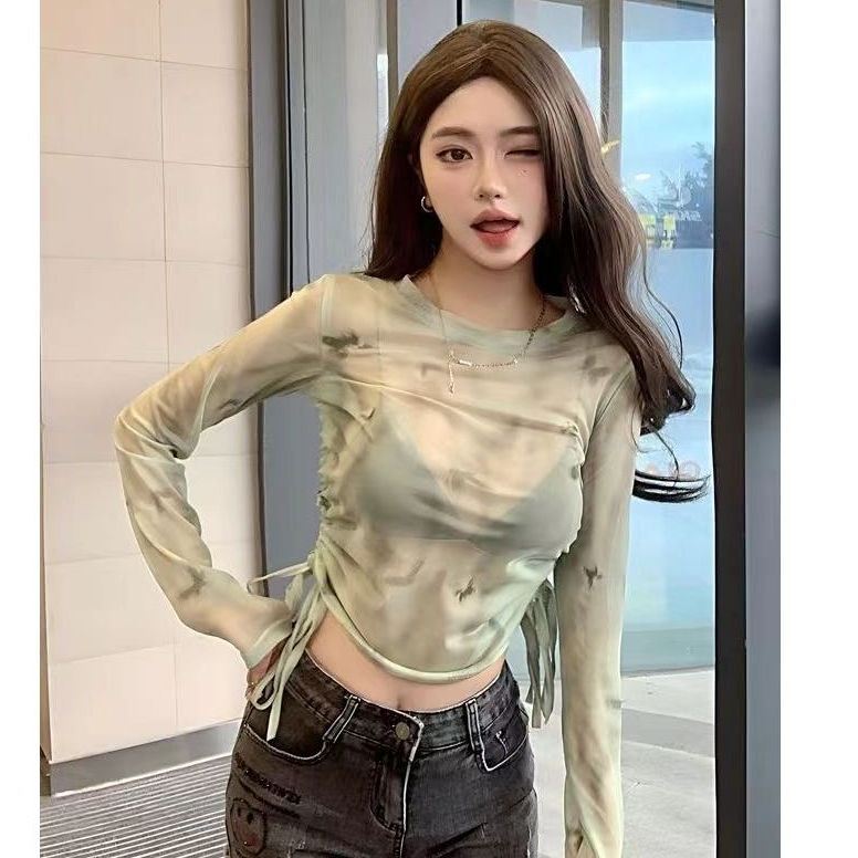 เสื้อเชิ้ตผู้หญิง เสื้อกันเเดด สไตล์Y2K ซีทรูบางๆ เซ็กซี่#2241