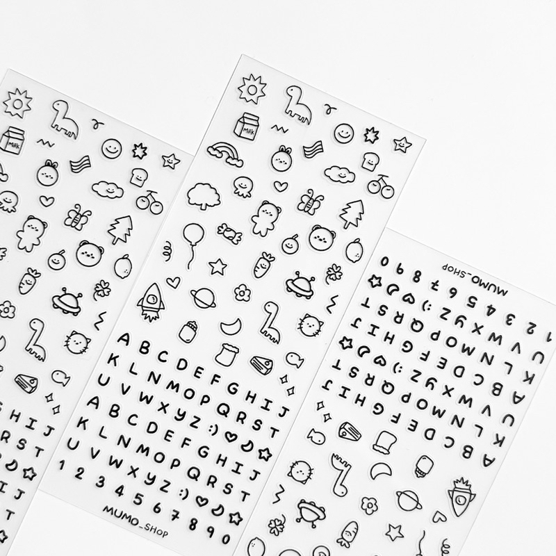 STICKER ⌗ กระปุ้กกระปิ้ก Outline Black pvc สติกเกอร์ใส 45 บาท/ 1 แผ่น
