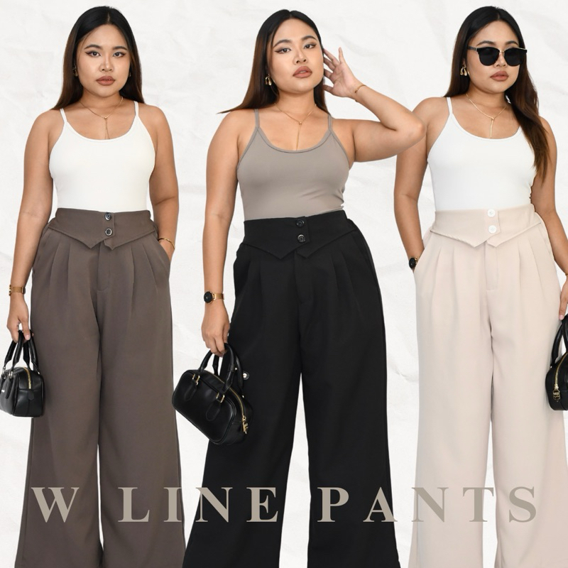 Wline Pants - กางเกงเอวพับกระดุม - Elegantgirl